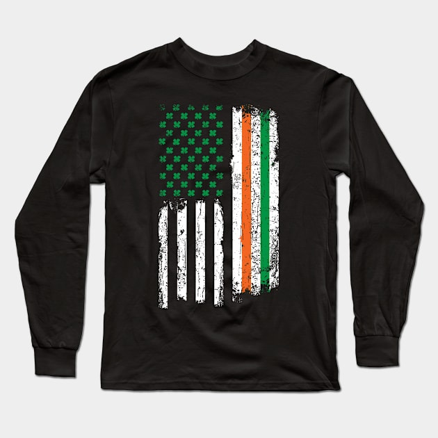 St Patricks Day Irish American USA Flag Heritage Pride Long Sleeve T-Shirt by Xeire